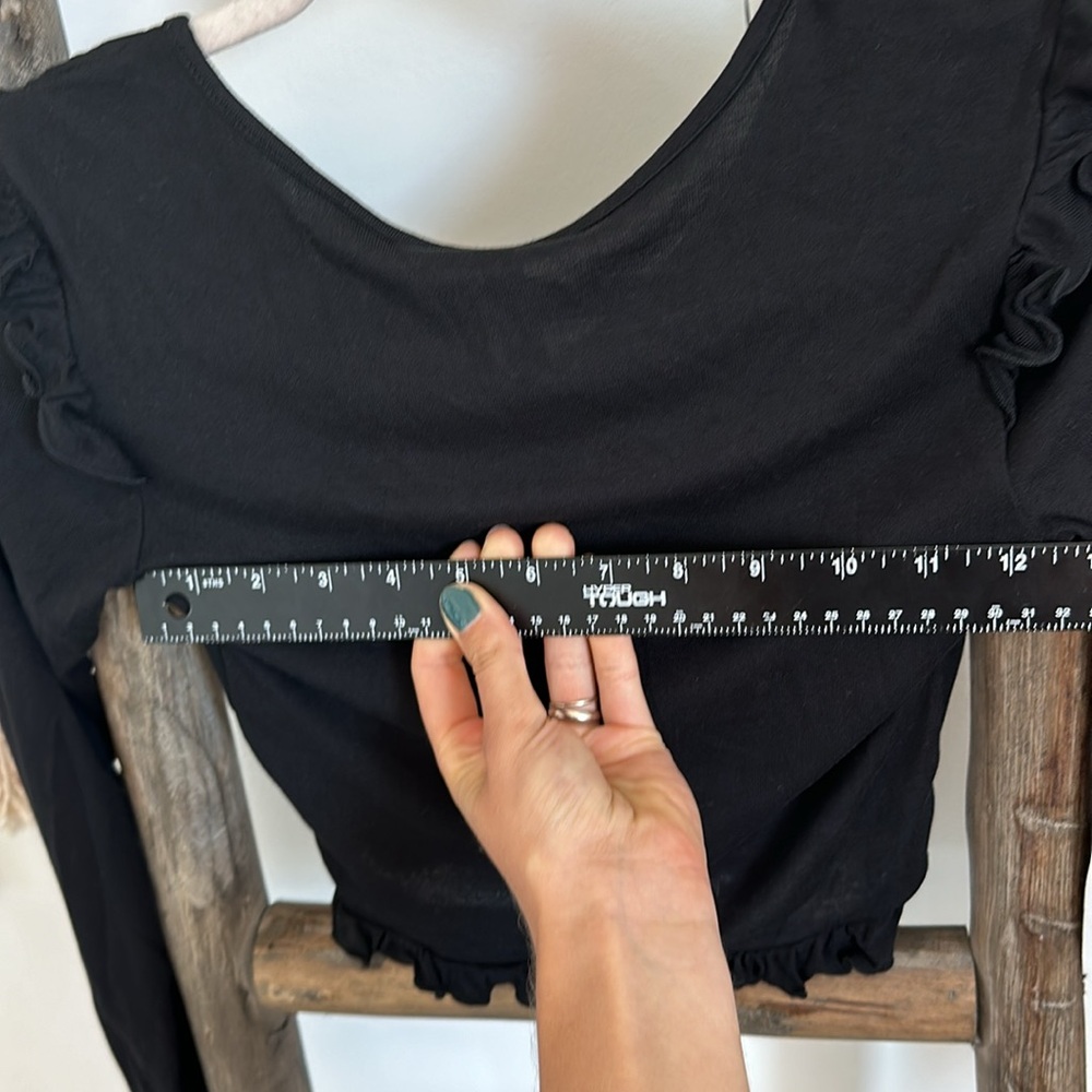 H&M Black Ribbed Drawstring-Detail Top / Size XS - Picture 11 of 13